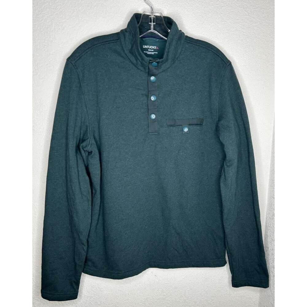 UNTUCKit Sweatshirt Mens Medium Green Parkson Snap Henley Mock Neck Pullover